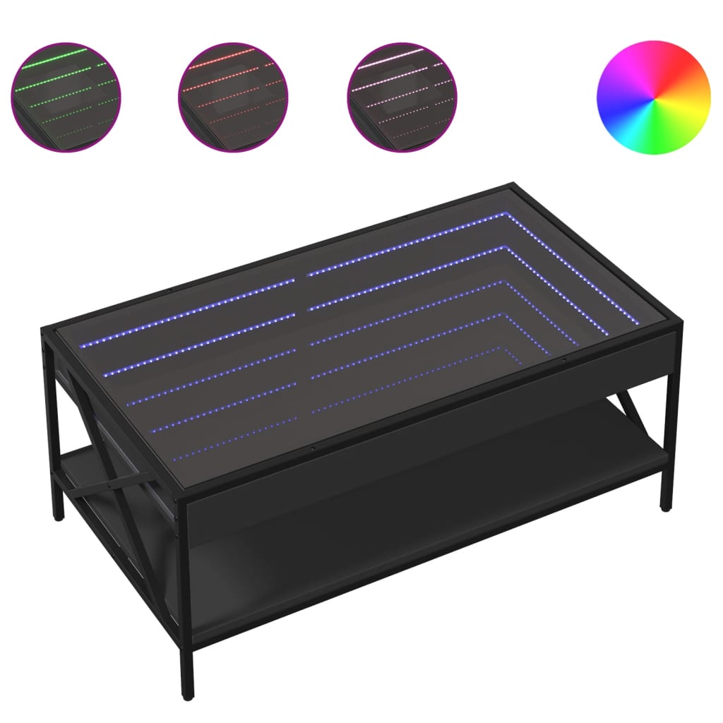 Table basse avec LED infini noir 90x50x38 cm