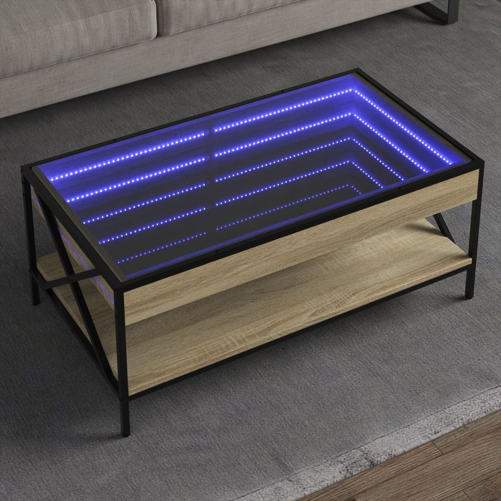 Coffee table with infinite LED sonoma oak 90x50x38 cm