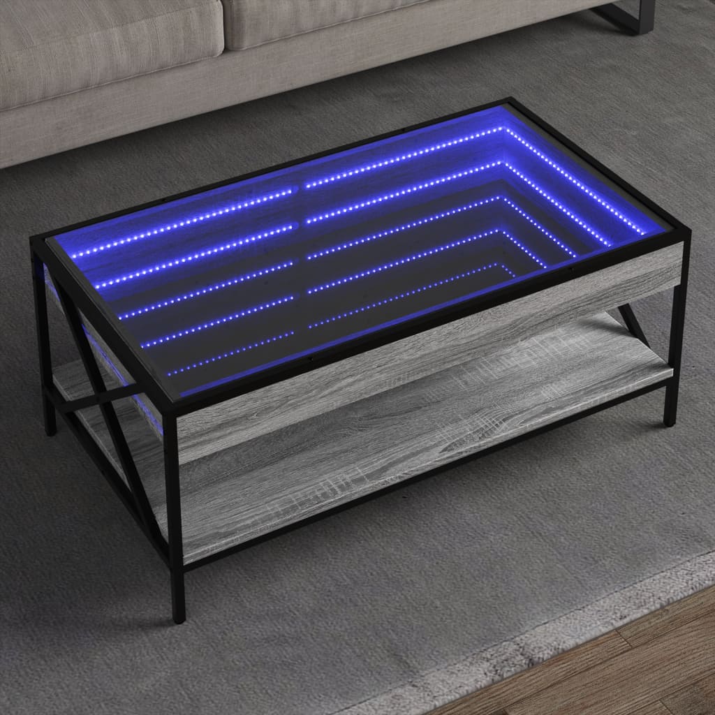 Couchtisch mit LED Infinity Sonomagrau 90x50x38 cm