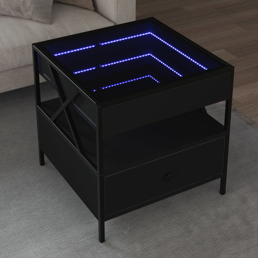 Table basse avec LED Infinity noir 50x50x51 cm