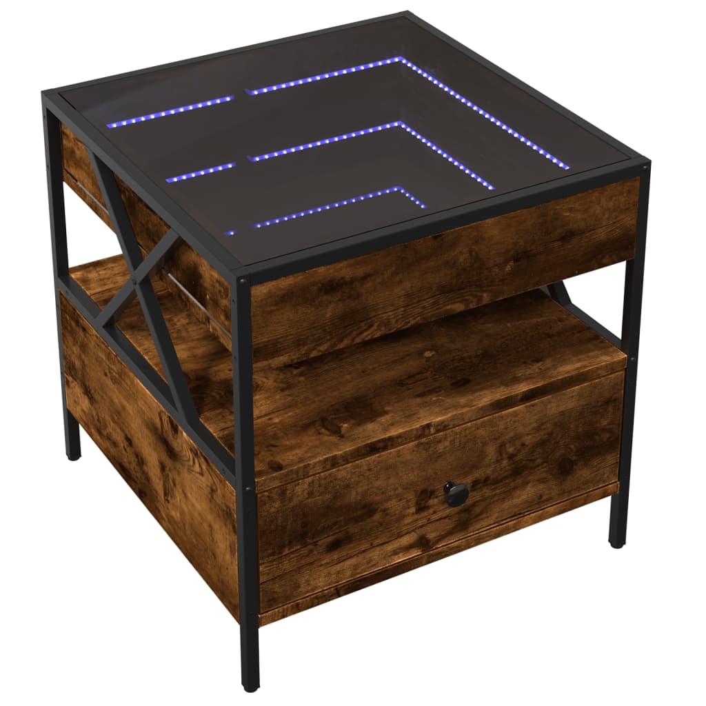 Table basse avec LED Infinity chêne fumé 50x50x51 cm