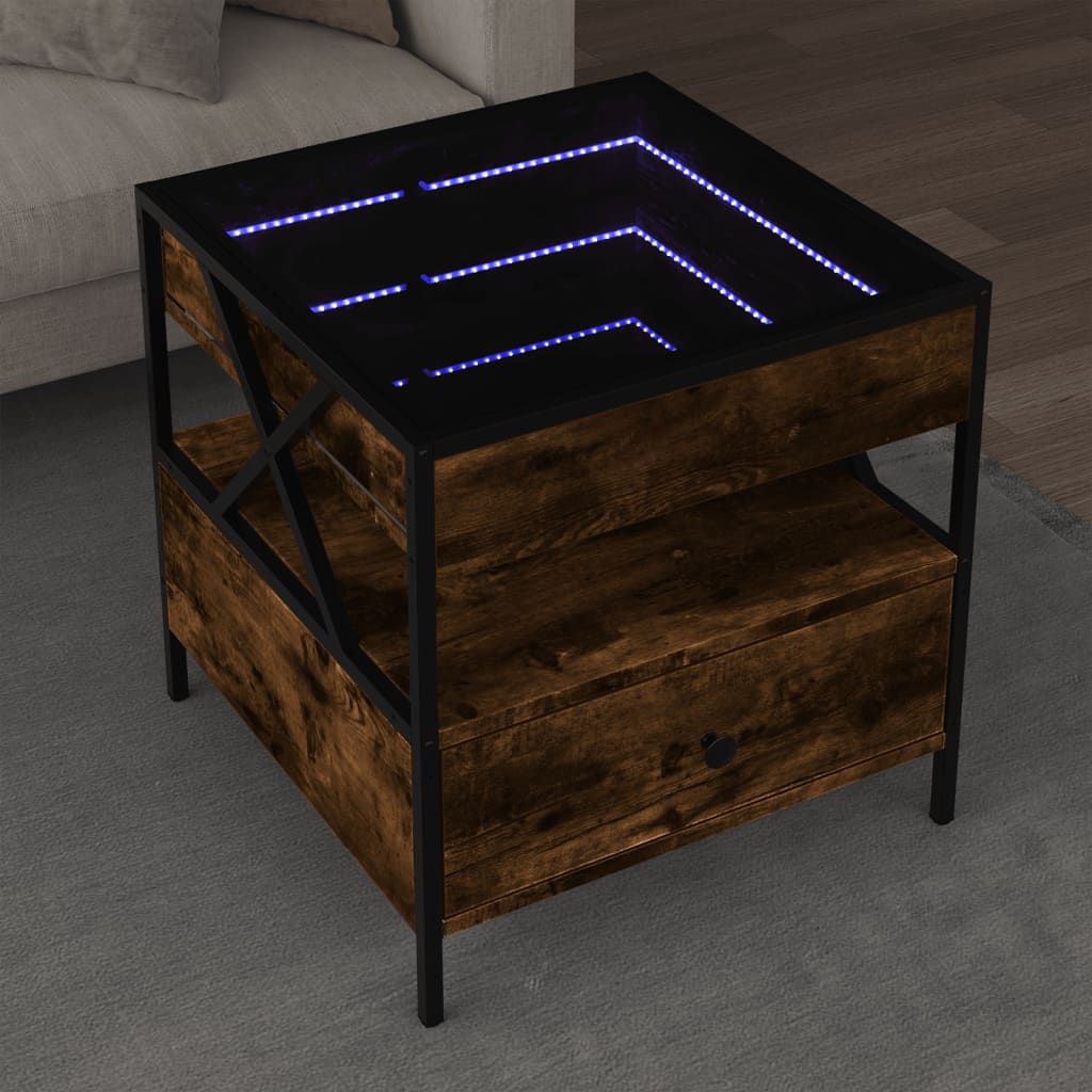 Table basse avec LED Infinity chêne fumé 50x50x51 cm