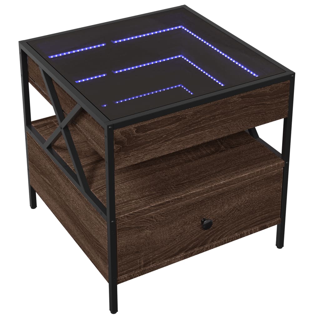 Coffee table with LED Infinity oak brown 50x50x51 cm