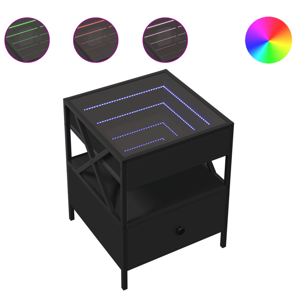 Coffee table with LED Infinity black 40x40x51 cm