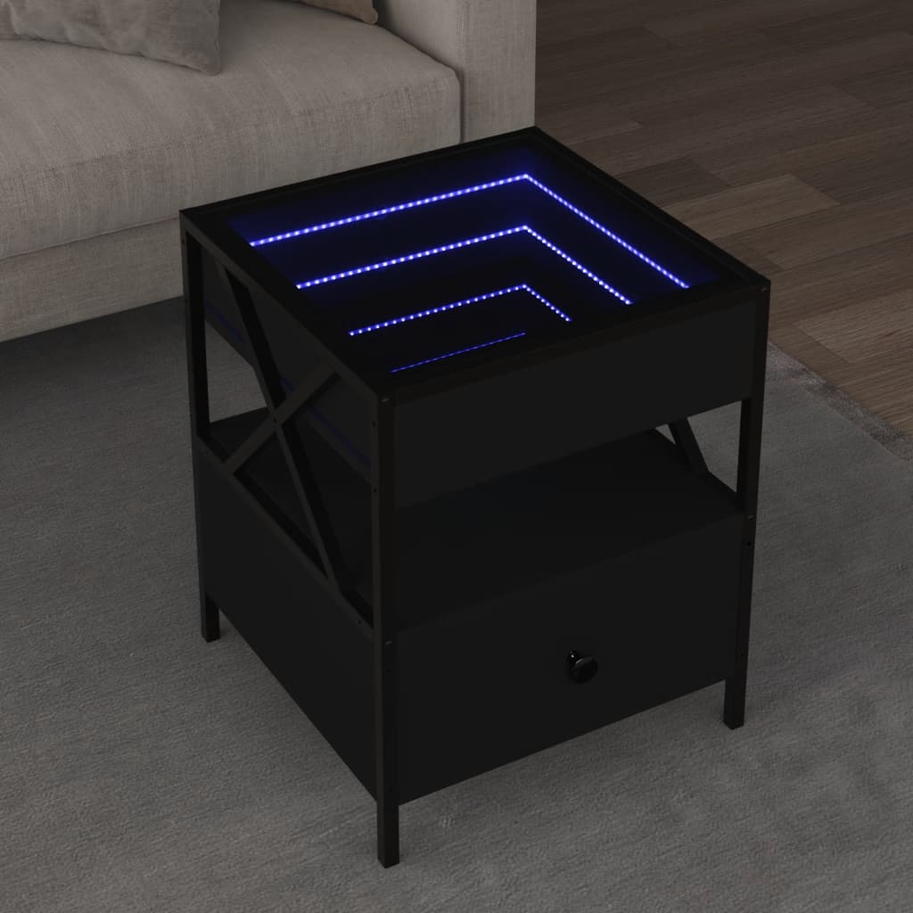 Coffee table with LED Infinity black 40x40x51 cm