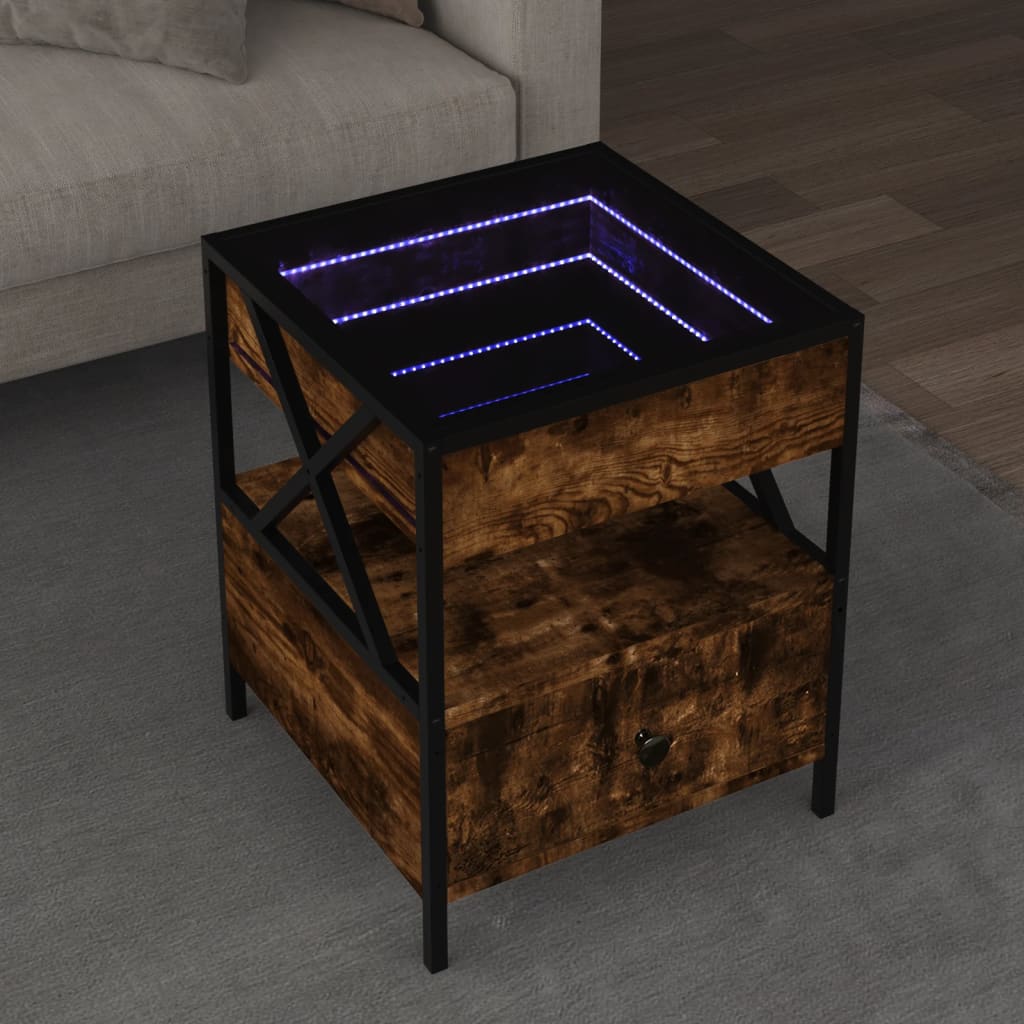 Table basse avec LED Infinity chêne fumé 40x40x51 cm