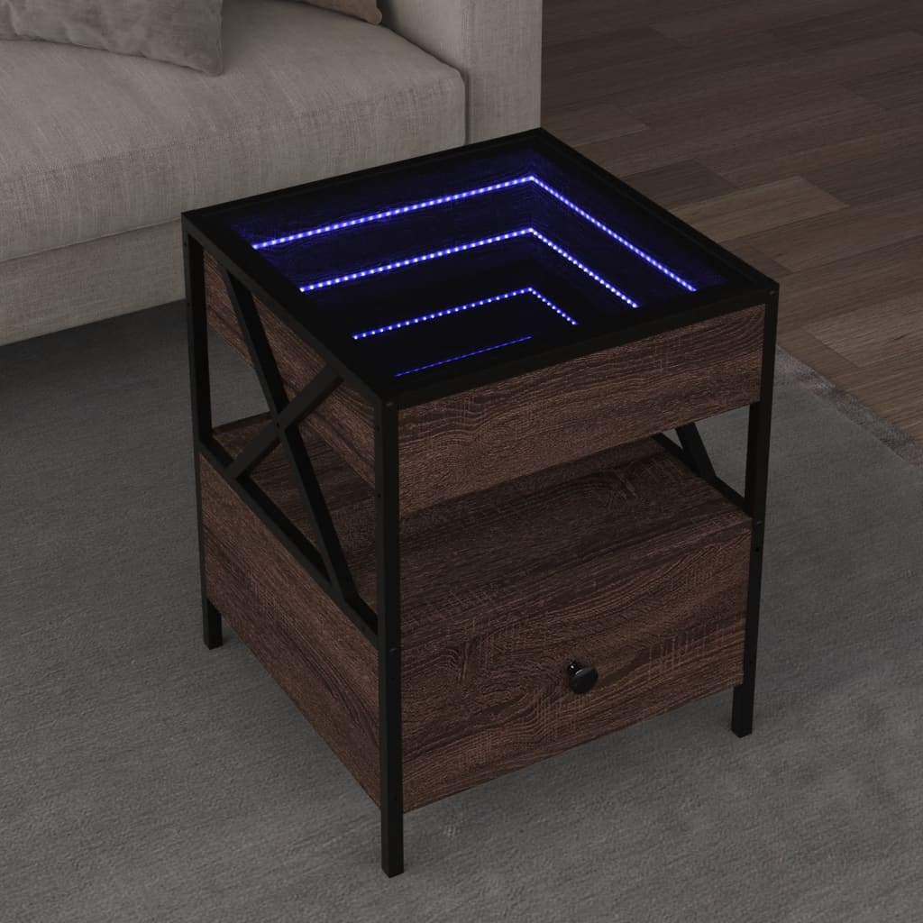 Couchtisch mit LED Infinity braune Eiche 40x40x51 cm