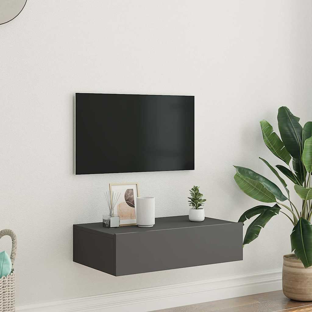 Meuble TV avec éclairage LED gris 60x35x15,5 cm