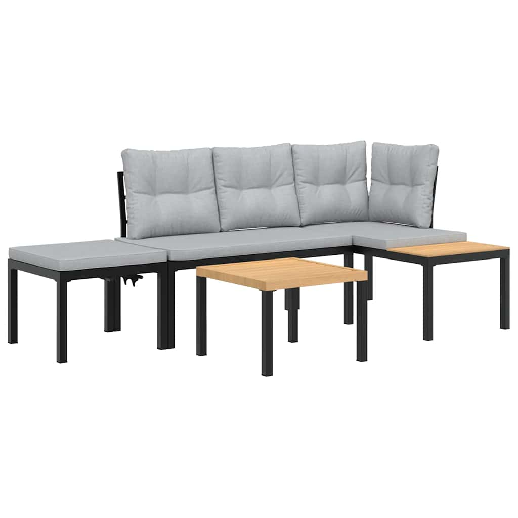 Ensemble de banc de jardin avec coussins 4 pcs noir