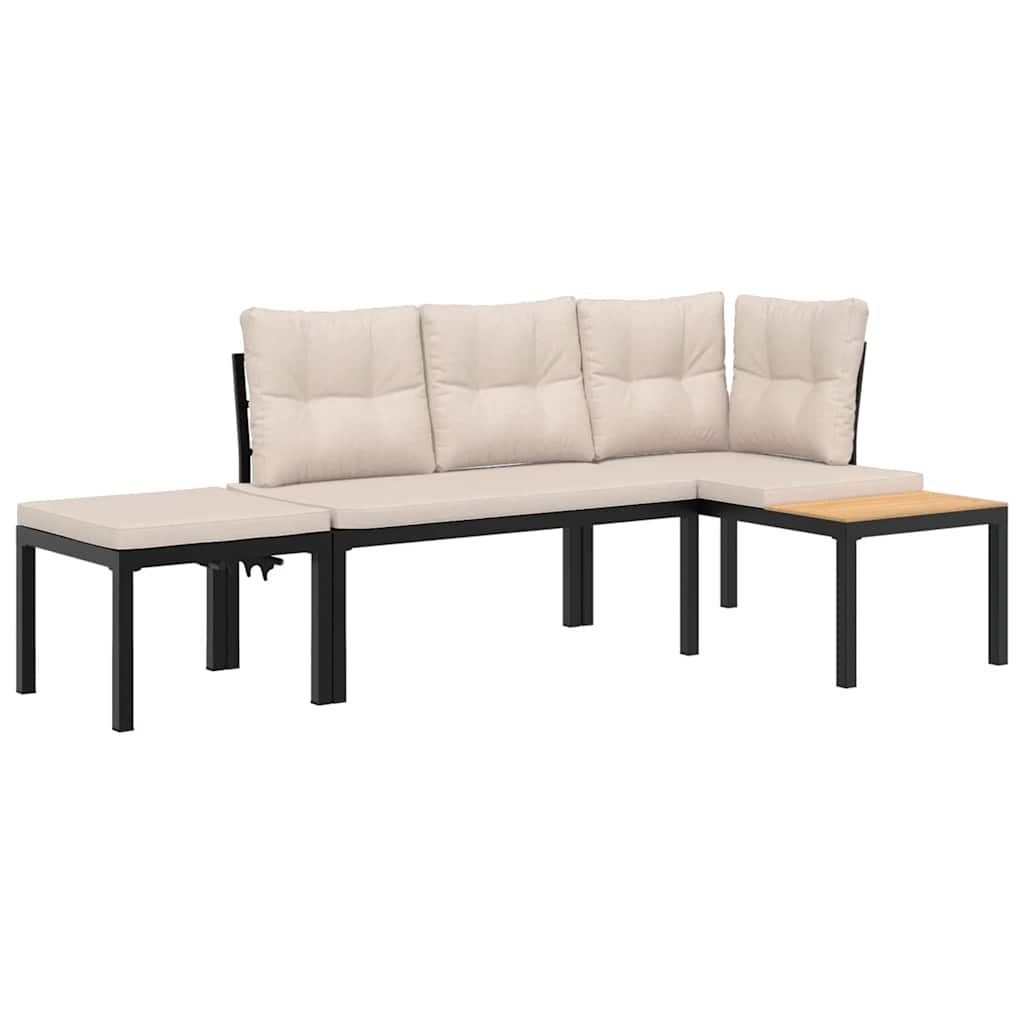 Ensemble de banc de jardin avec coussins 3 pcs noir