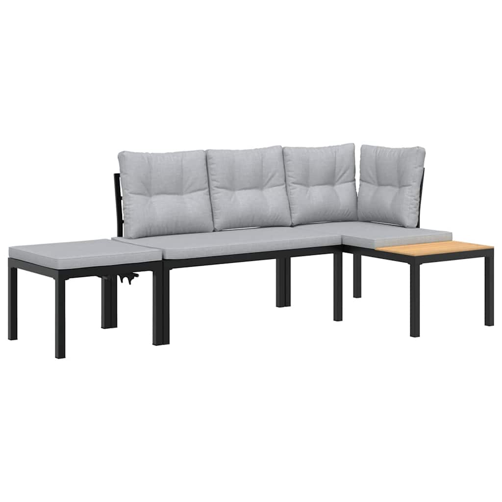 Ensemble de banc de jardin avec coussins 3 pcs noir