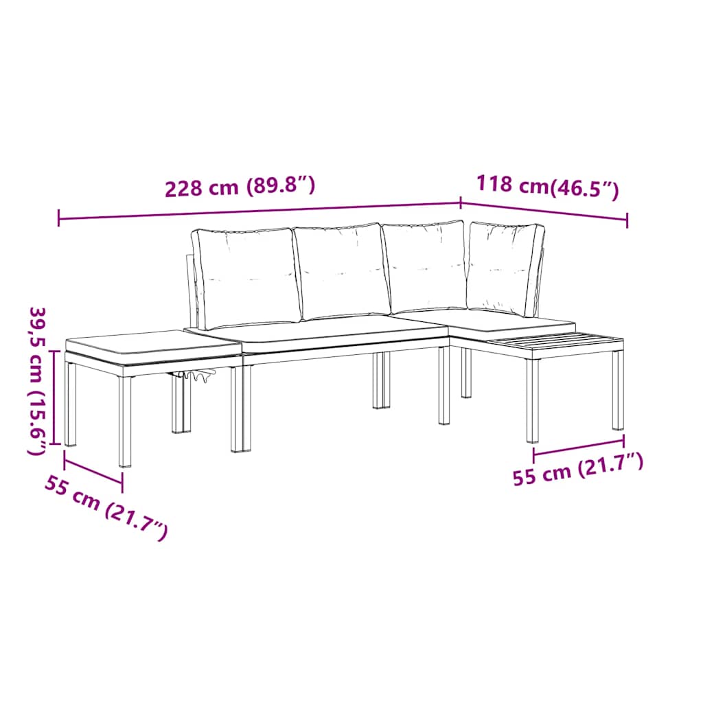 Ensemble de banc de jardin avec coussins 3 pcs noir