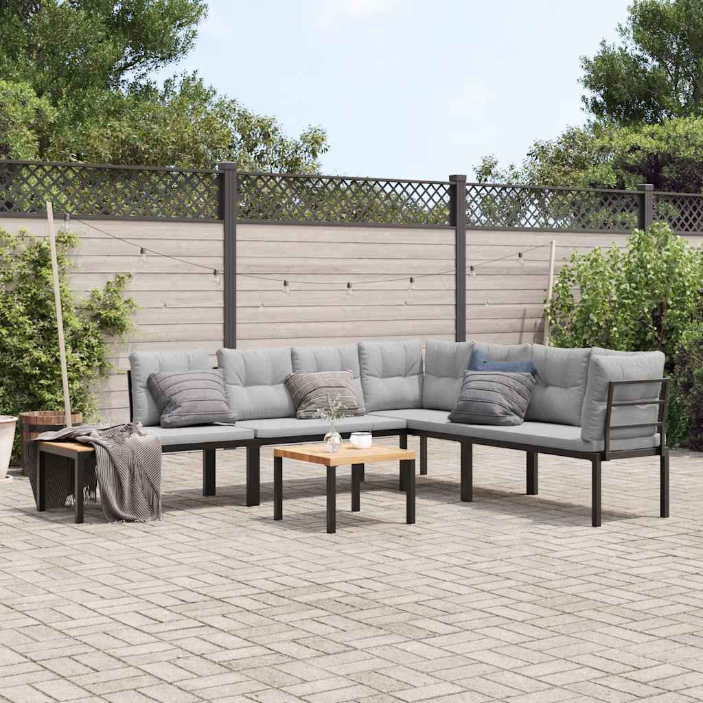 Ensemble de banc de jardin avec coussins 5 pcs noir