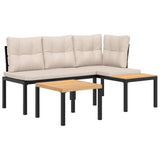 Ensemble de banc de jardin avec coussins 3 pcs noir