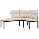 Ensemble de banc de jardin avec coussins 3 pcs noir