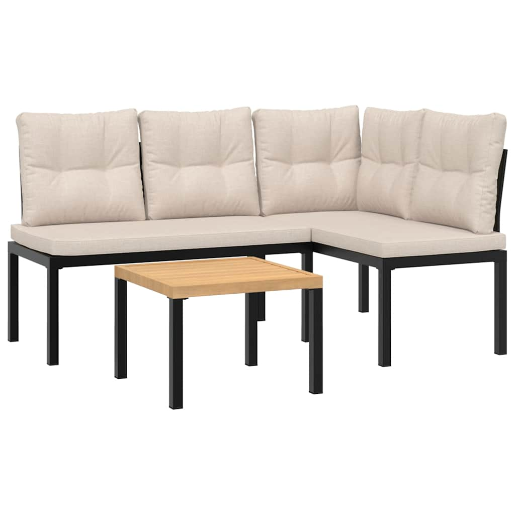 Ensemble de banc de jardin avec coussins 3 pcs noir