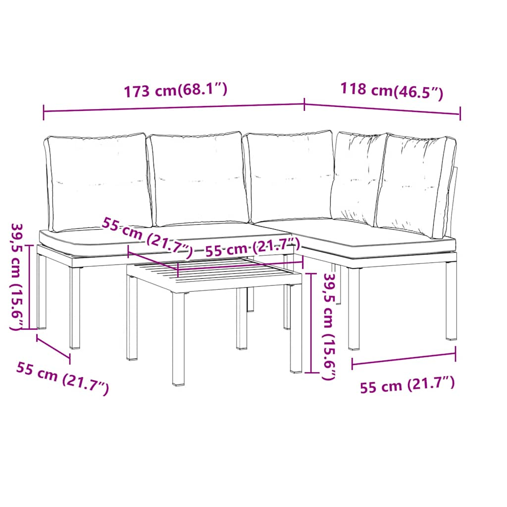 Ensemble de banc de jardin avec coussins 3 pcs noir