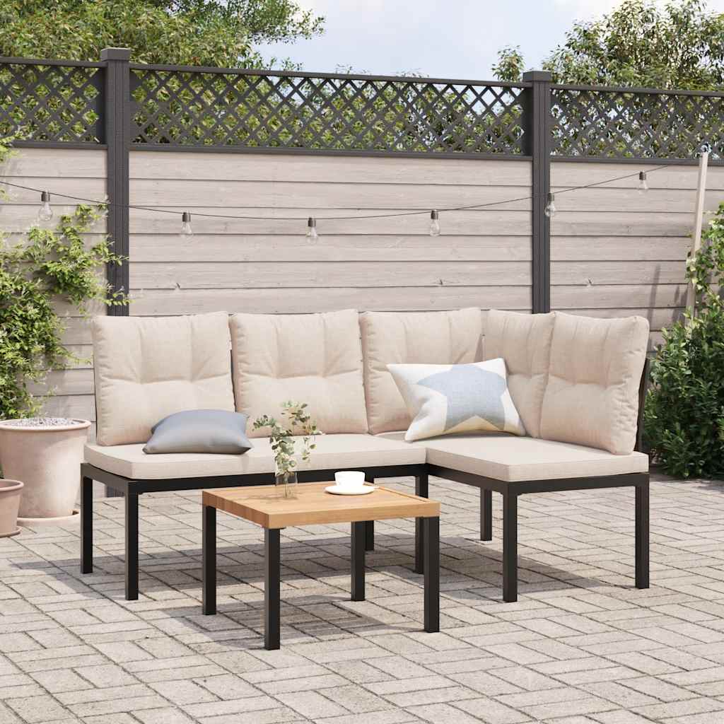 Ensemble de banc de jardin avec coussins 3 pcs noir