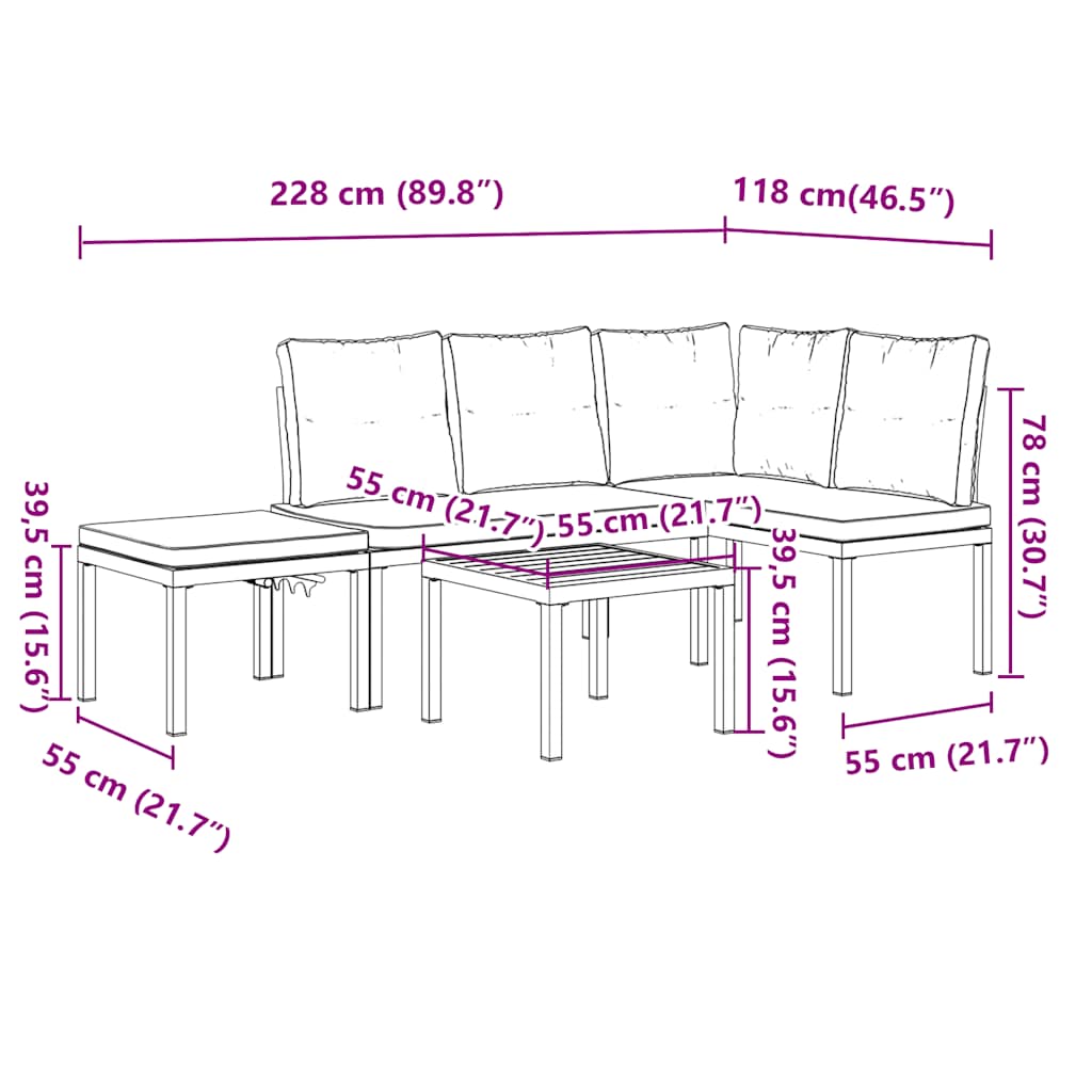 Ensemble de banc de jardin avec coussins 4 pcs noir