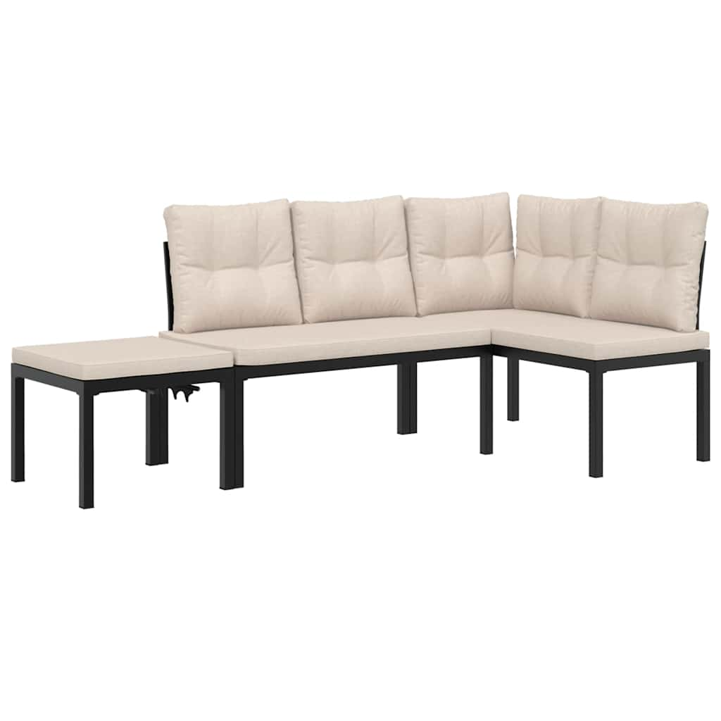 Ensemble de banc de jardin avec coussins 3 pcs noir