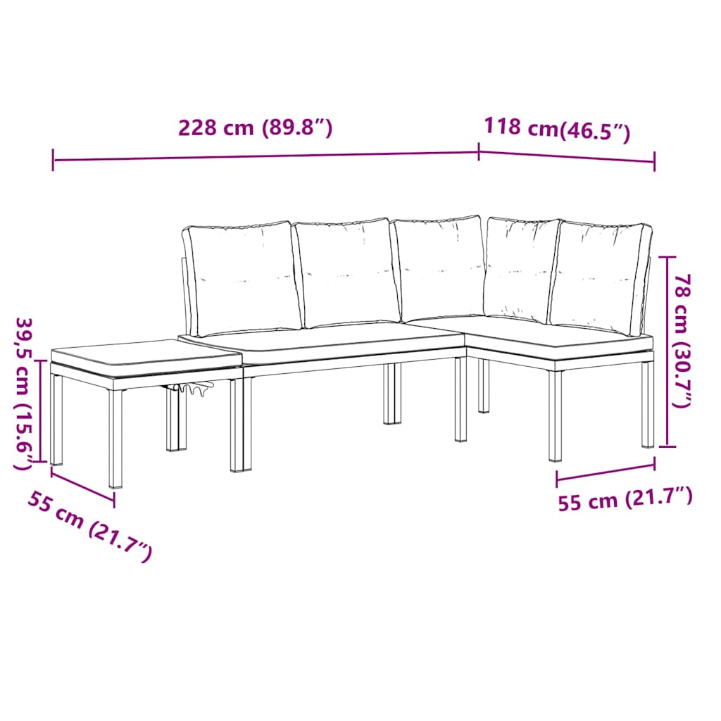 Ensemble de banc de jardin avec coussins 3 pcs noir