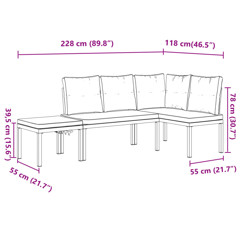 Ensemble de banc de jardin avec coussins 3 pcs noir