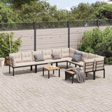 Salon de jardin avec coussins 7 pcs noir acier enduit de poudre