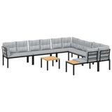 Salon de jardin avec coussins 7 pcs noir acier enduit de poudre