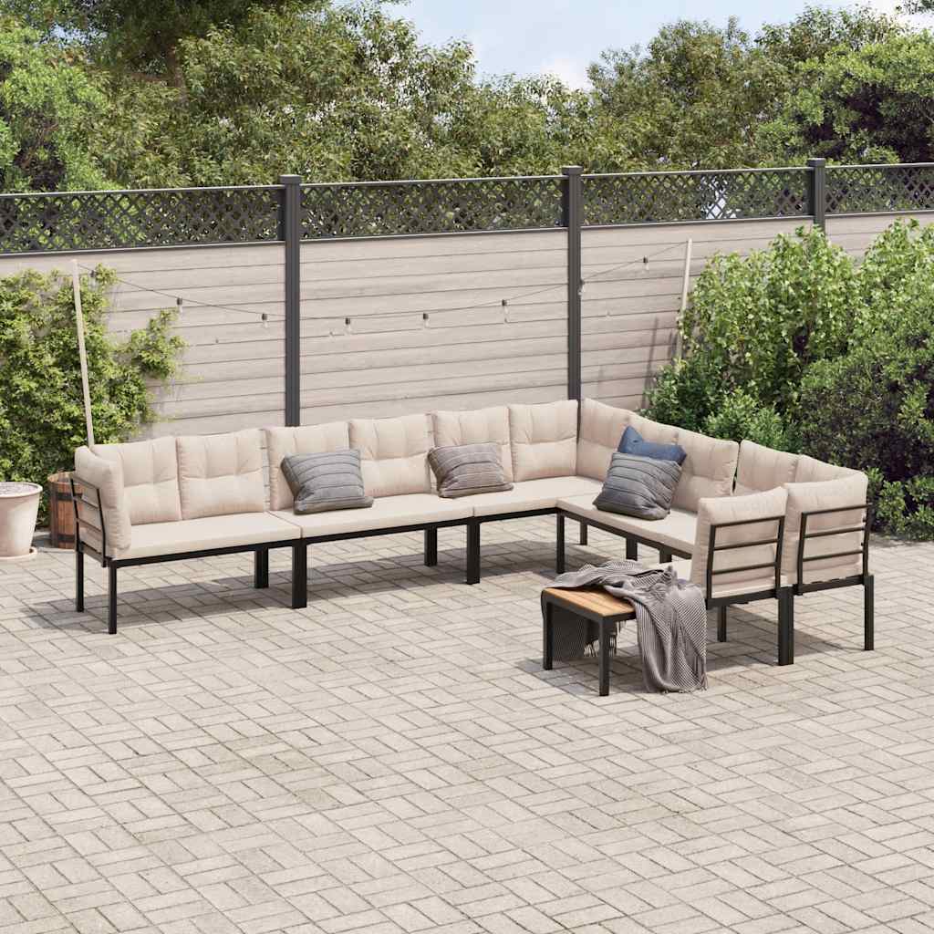 Salon de jardin avec coussins 6 pcs noir acier enduit de poudre