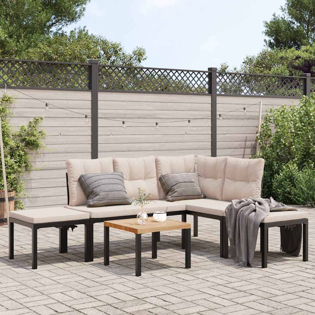 Salon de jardin avec coussins 5 pcs noir acier enduit de poudre