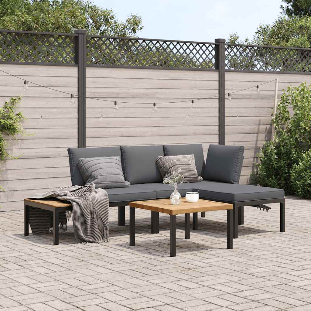 Salon de jardin 4 pcs avec coussins noir aluminium