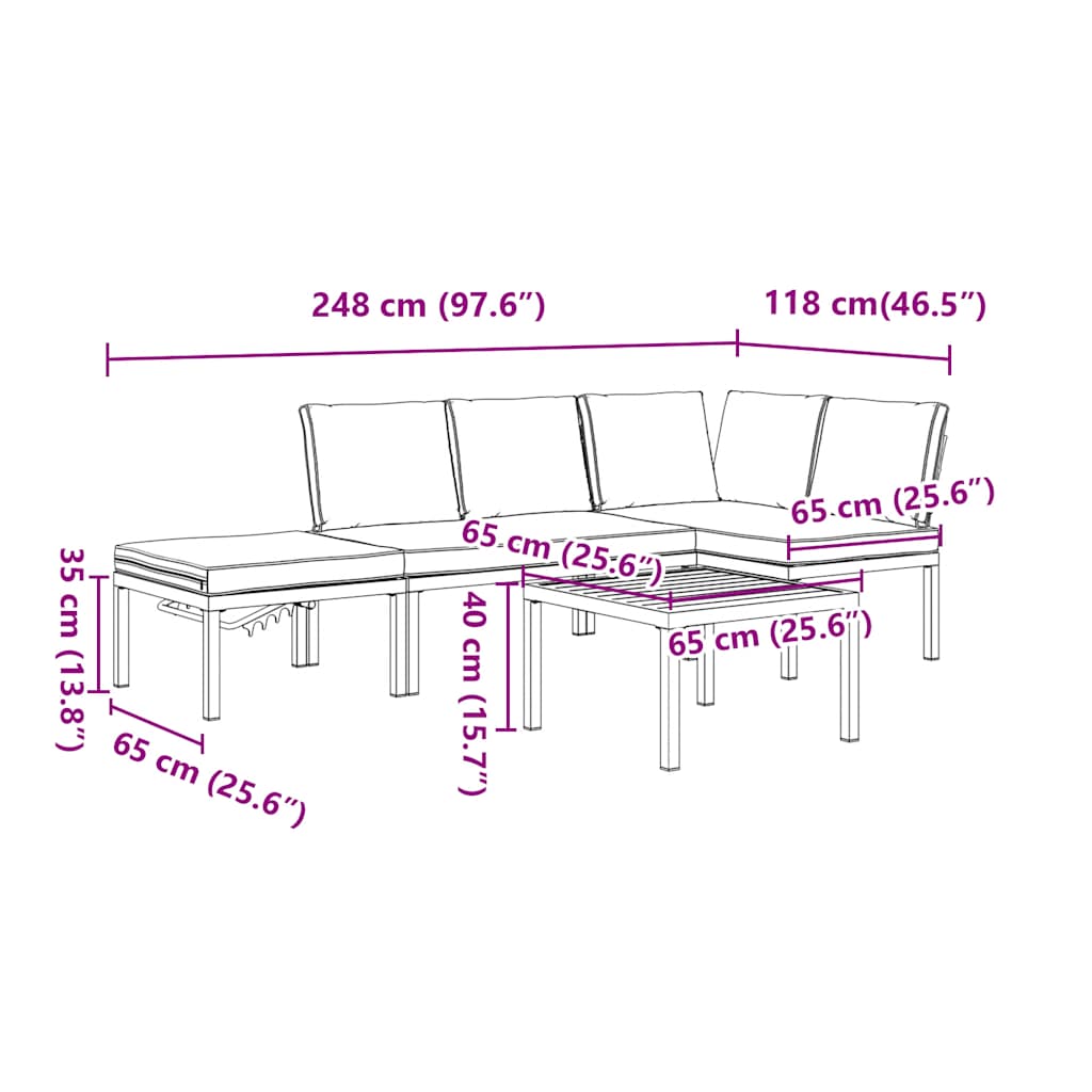 Salon de jardin 4 pcs avec coussins noir aluminium