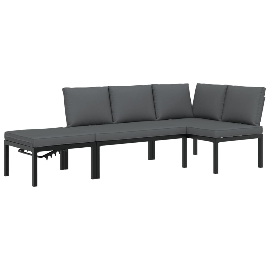 Salon de jardin 3 pcs avec coussins noir aluminium