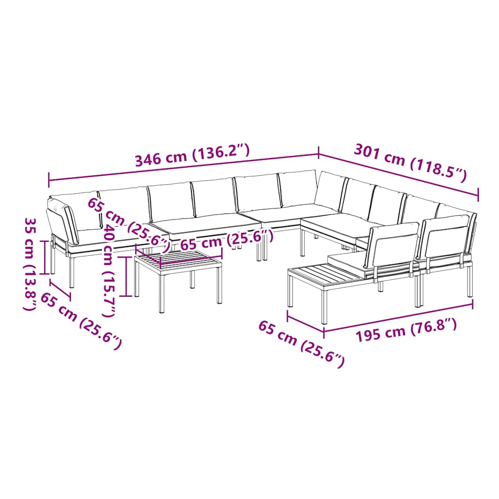 Salon de jardin 7 pcs avec coussins noir aluminium