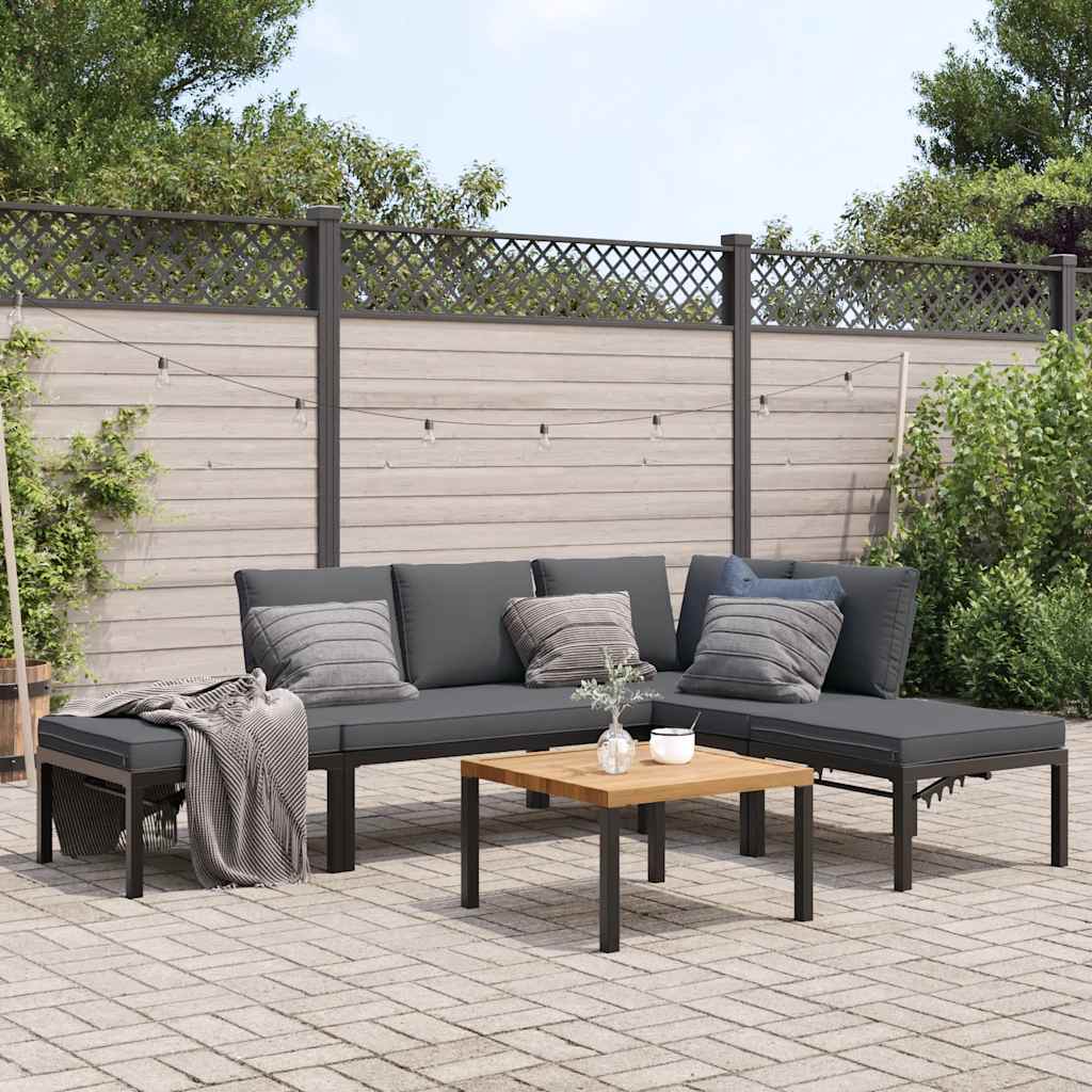 Salon de jardin 5 pcs avec coussins noir aluminium