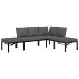 Salon de jardin 4 pcs avec coussins noir aluminium