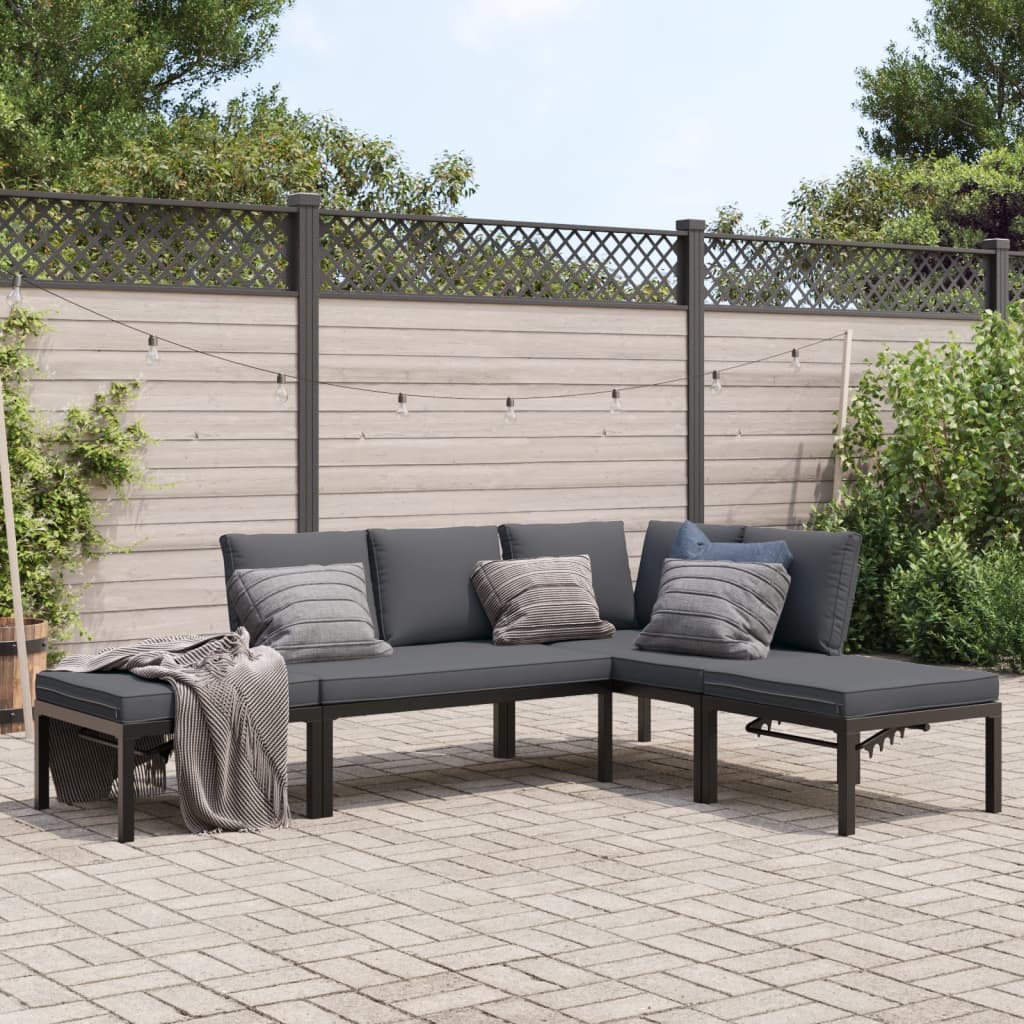 Salon de jardin 4 pcs avec coussins noir aluminium