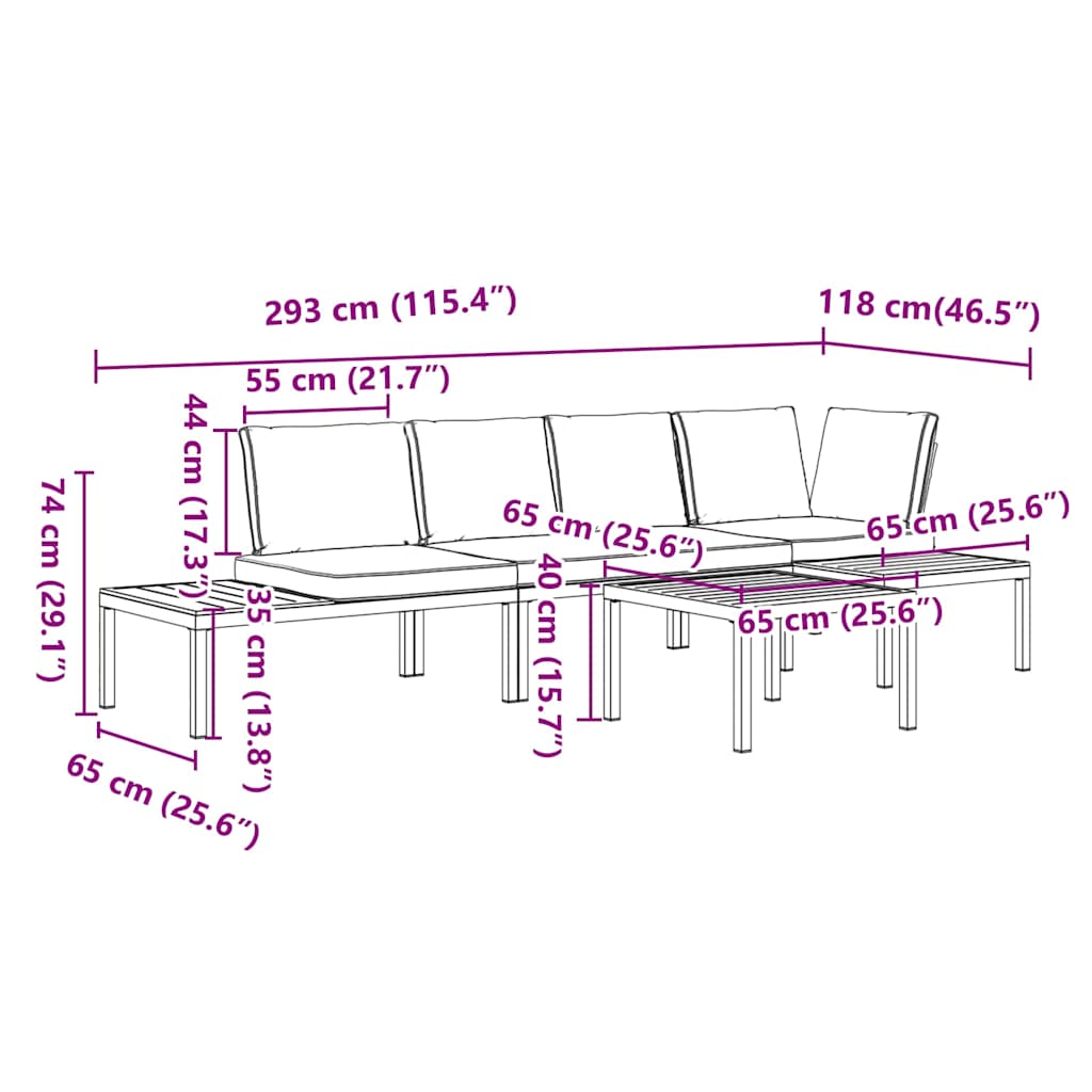 Salon de jardin 4 pcs avec coussins noir aluminium