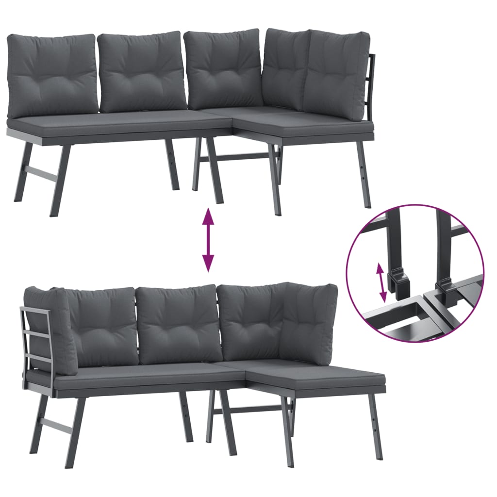 Ensemble de bancs de jardin avec coussins 3 pcs noir