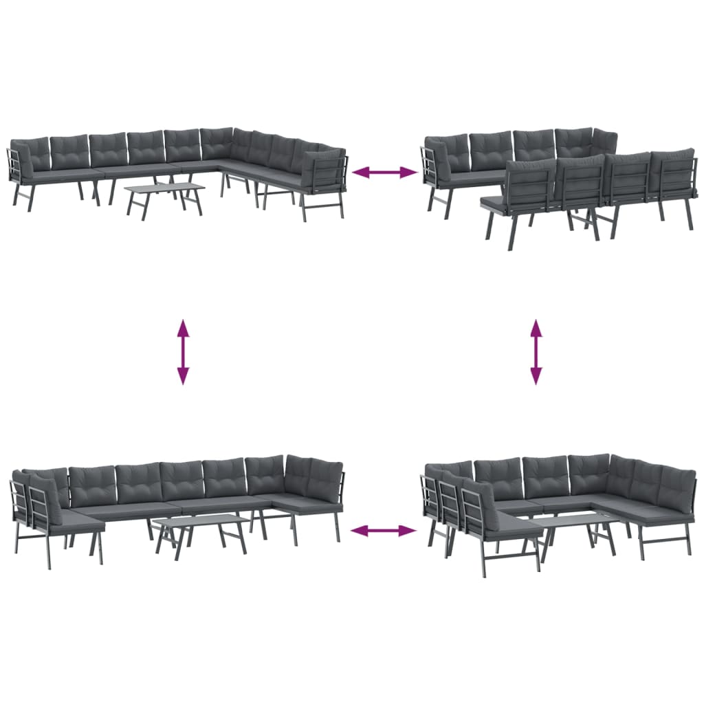 Ensemble de bancs de jardin avec coussins 5 pcs noir