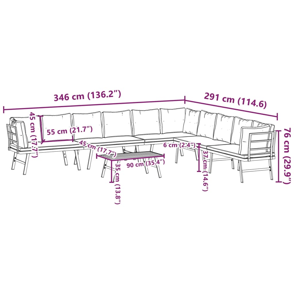 Ensemble de bancs de jardin avec coussins 5 pcs noir