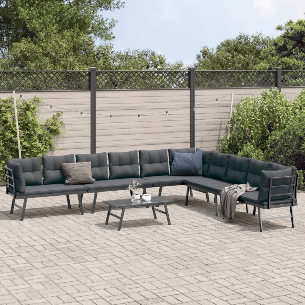 Ensemble de bancs de jardin avec coussins 5 pcs noir