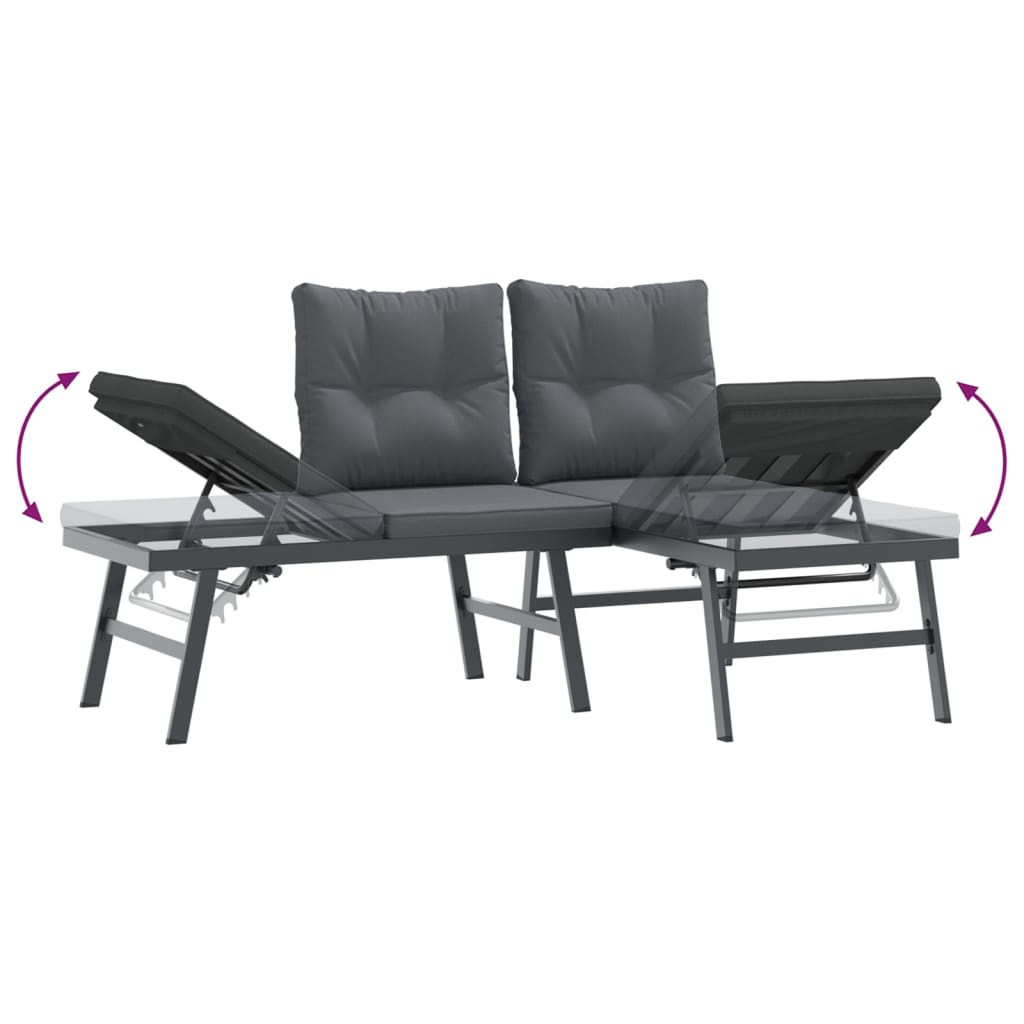 Ensemble de bancs de jardin avec coussins 7 pcs noir