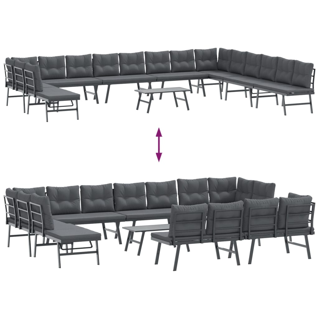 Ensemble de bancs de jardin avec coussins 9 pcs noir