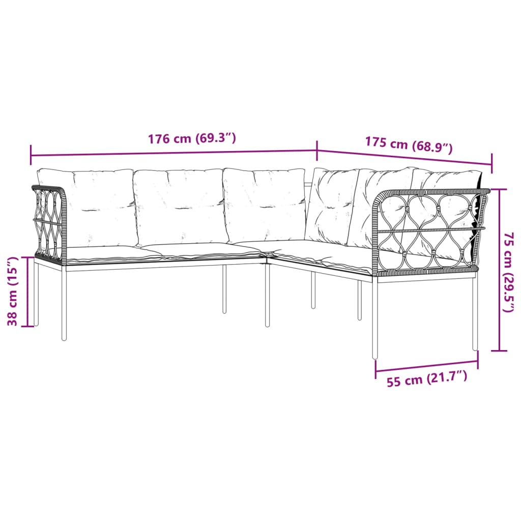 Ensemble de canapés de jardin et coussins noir acier textilène