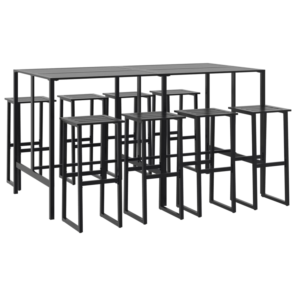 Ensemble de bar de jardin 9 pcs noir acier enduit de poudre