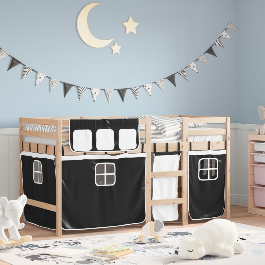 Lit mezzanine pour enfants avec rideaux sans matelas 80x200 cm