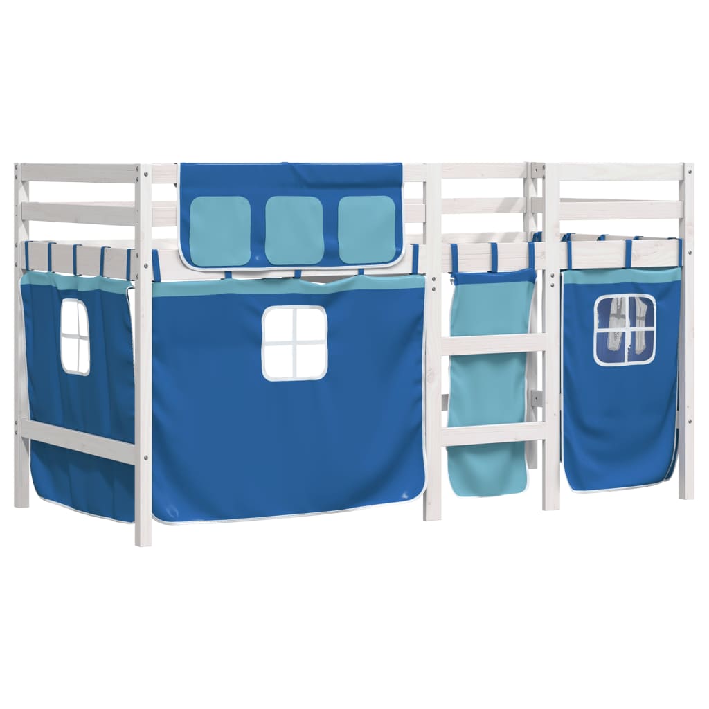 Lit mezzanine enfants avec rideaux sans matelas bleu 80x200cm