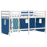 Lit mezzanine enfants avec rideaux sans matelas bleu 80x200cm