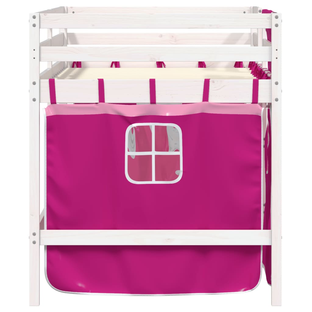 Lit mezzanine enfants avec rideaux sans matelas rose 80x200cm